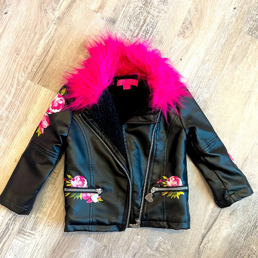 Betsy Johnson toddler girls moto jacket faux trim